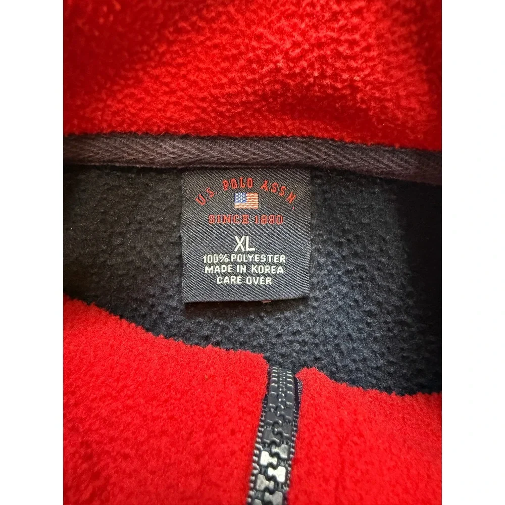 US Polo Assn Mens XL Quarter‎ Zip Fleece Pullover Navy Blue Red Logo Sweatshirt